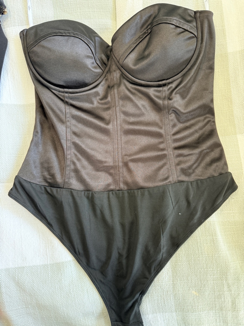 Lulu's Black Satin Strapless Bodysuit